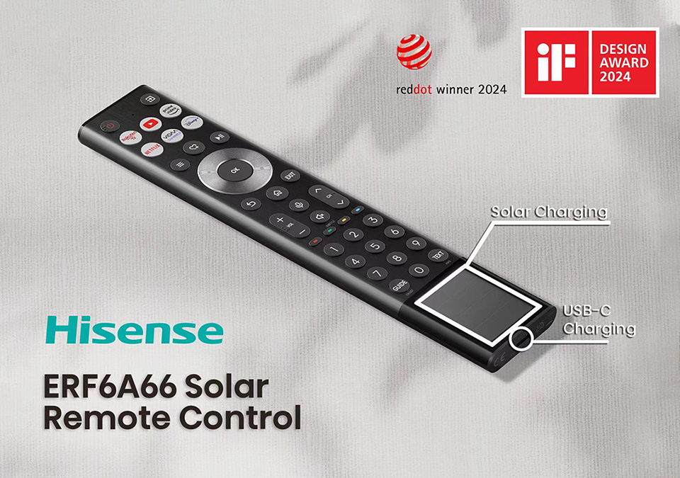 Hisense ERF6A66 Solar Remote Control receives both the Red Dot Award for Product Design 2024 and iF Design Award 2024