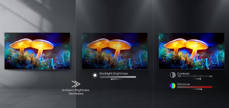 Hisense A9G - Auto-optimizing picture piased on the lighting environment  - mobile