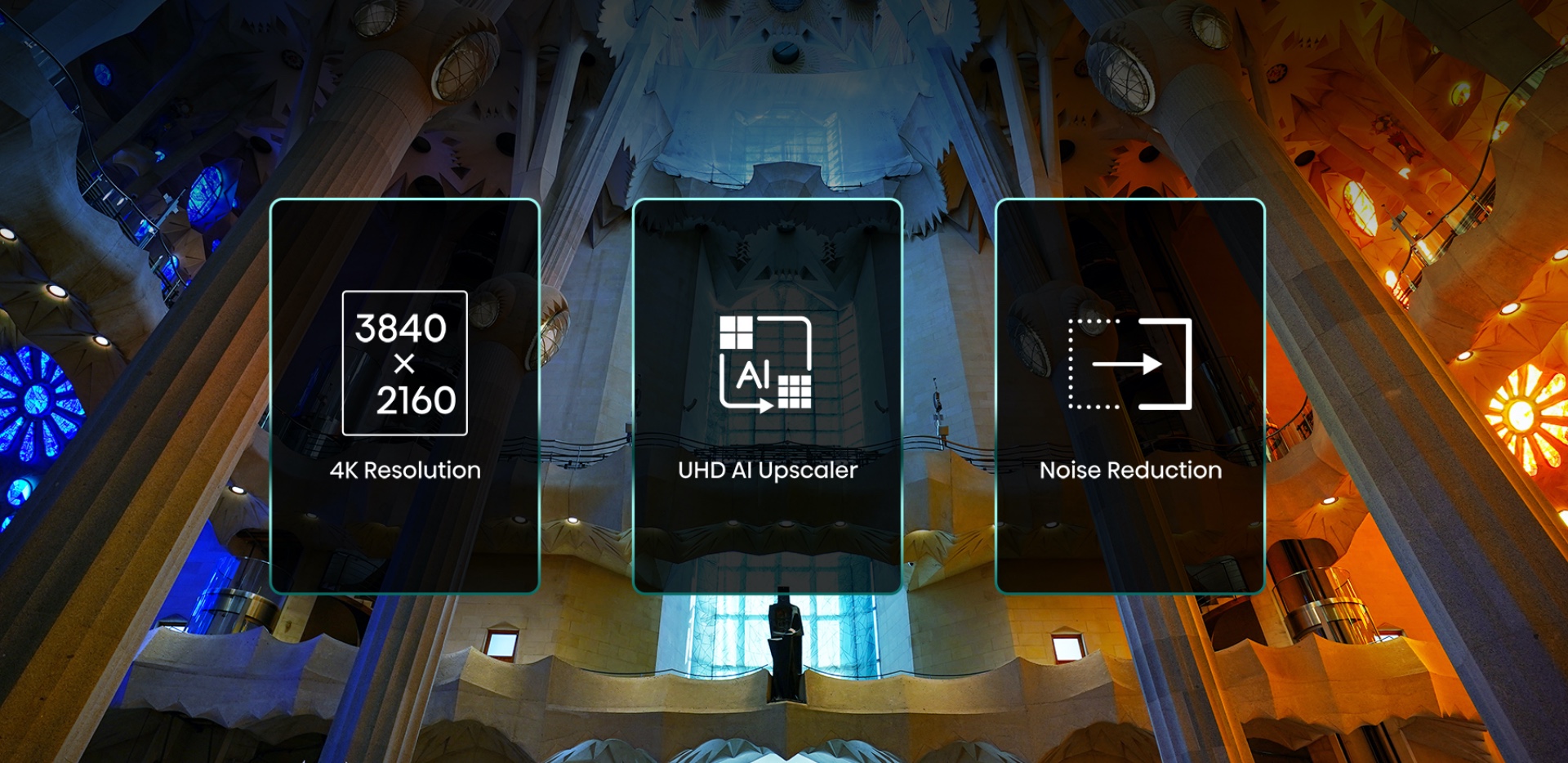 Hisense A6G - 4K resolution, UHD AI Upscaler, Noise Reduction Icons